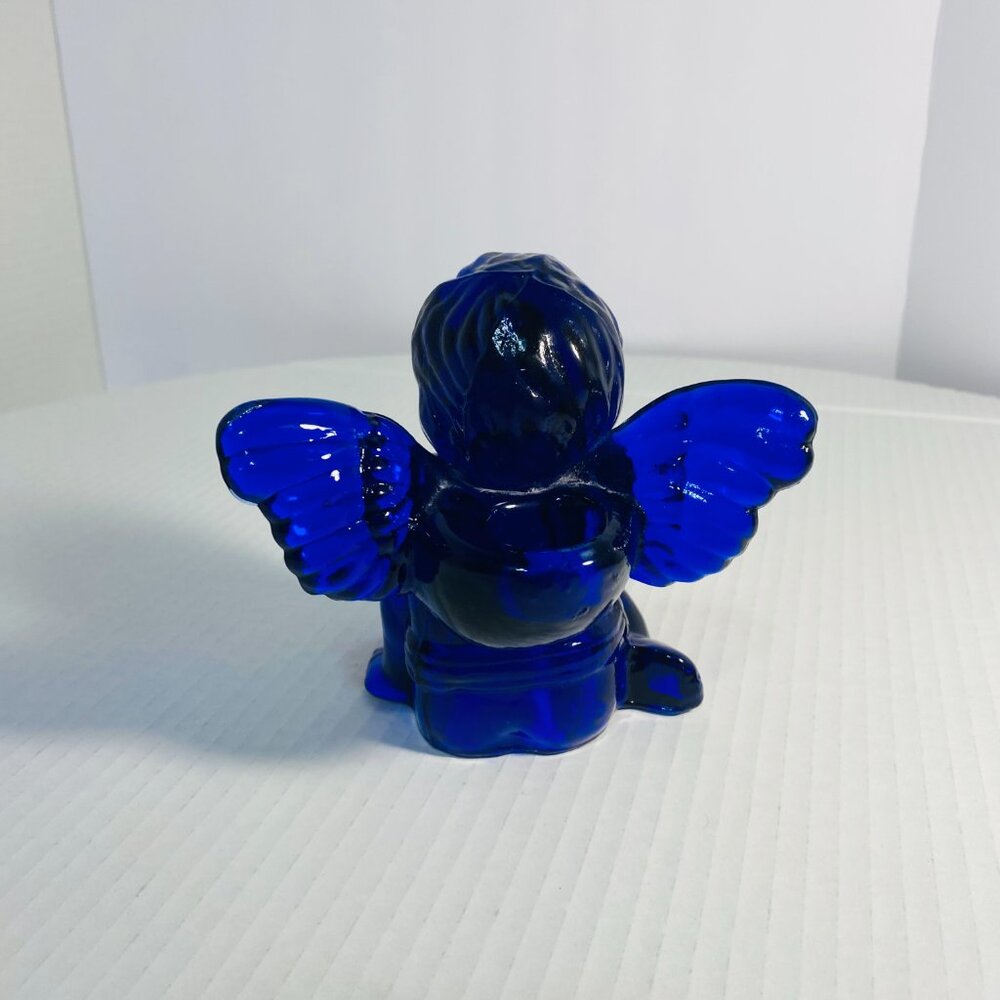 VTG Two Cobalt Blue Glass Sitting Angel Cherub Taper Candle Holders 5"x 5"x 5" - Picture 13 of 17